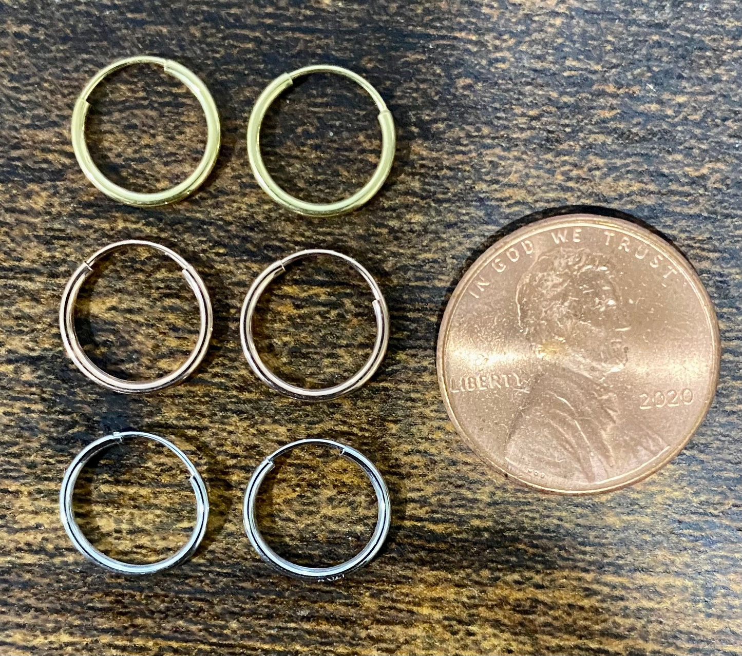 14K Tri Color Tiny 3-pairs Hoop Endless Earrings Set Endless, Nose Cartilage Simple Minimalist Dainty Modern First, second or third piercing