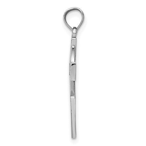 14k Solid White Gold Celtic Iona Claddagh Cross Charm Pendant 1" Long x .5" Width. Classic Religious Irish Jewelry