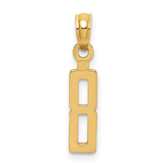 10K or 14K Solid Gold Block Numbers Charm Pendant 1/2 " Long Block Font Simple Minimalist Yellow or White Gold
