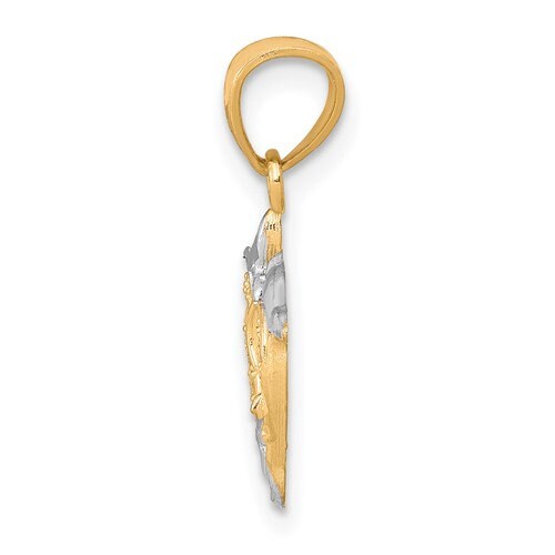 10k Solid Yellow and White Gold Small Dolphins Pendant Charm for a Chain or Necklace .75" Long Not Gold Plated. Real 10K Gold