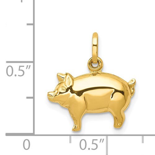 14K Solid Yellow Gold Small Pig Pendant Charm .6" Long