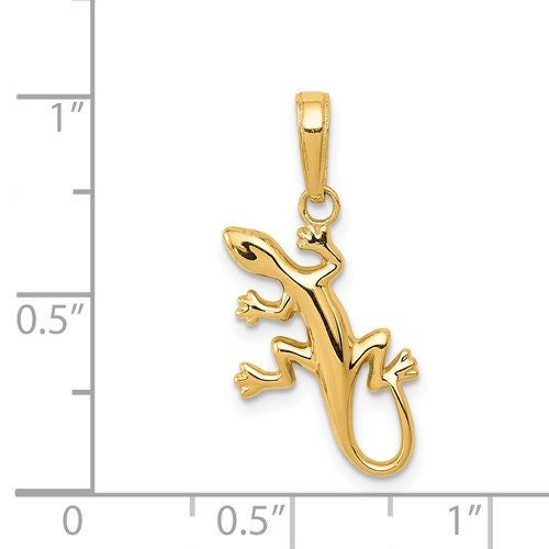 14K Solid Yellow Gold Small Gecko Pendant Charm .7" Long
