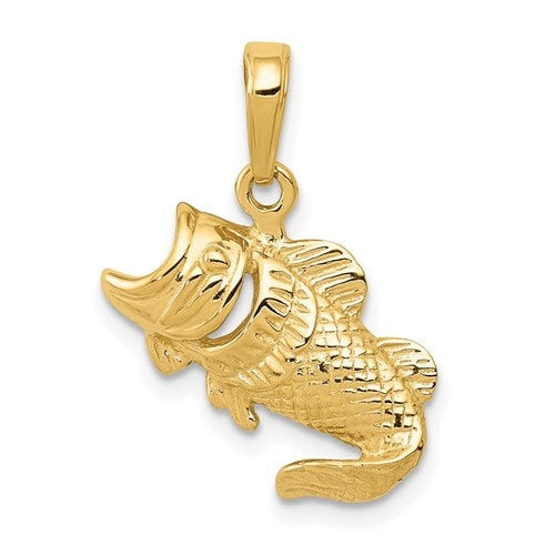 14K Solid Yellow Gold Small Fish Pendant Charm .6" Long