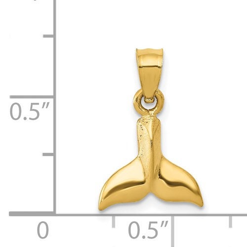 14K Solid Yellow Gold Small Whale Tail Pendant Charm .6" Long