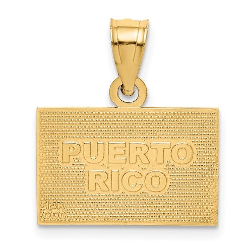 14K Solid Yellow Gold Enameled Puerto Rico Flag Pendant Charm .8" Long