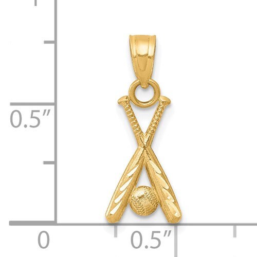 10k Solid Yellow Gold 3-D Small Baseball with Bats Charm for a Chain or Necklace .75" Long Not Gold Plated. Real 10K Gold