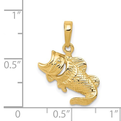 14K Solid Yellow Gold Small Fish Pendant Charm .6" Long