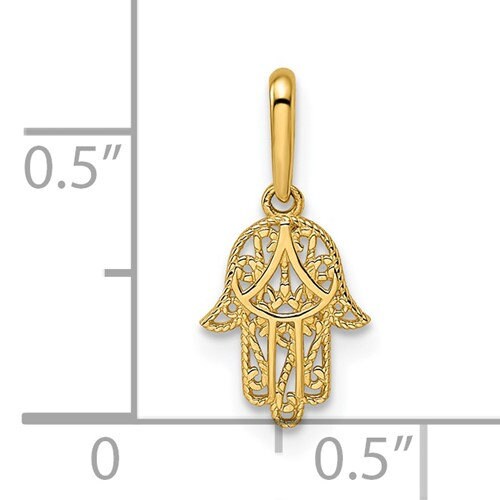 14k Polished Small Solid Yellow Gold Hamsa or Chamseh Evil Eye Pendant Charm for a Chain or Necklace .5" Long Not Gold Plated. Real 14K Gold