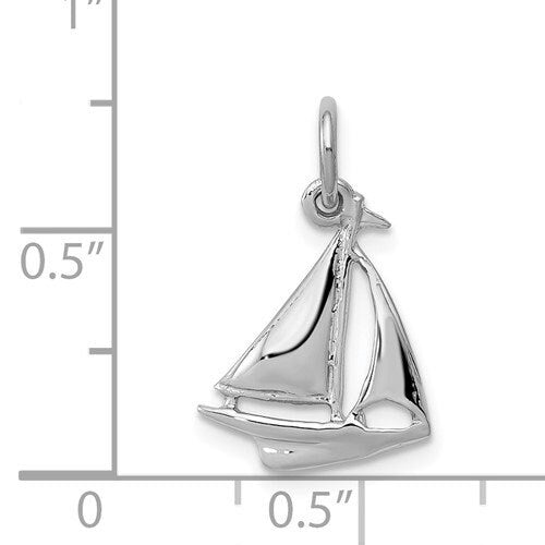 14k Solid Small Yellow or white Gold 3-D Polished Sailboat Pendant Charm for a Chain, Necklace or Bracelet. 3/4" Long. Real 14K Gold