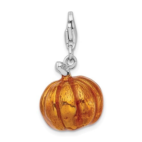 Sterling Silver .925 Enameled 3-D Blue Jack o Lantern Pumpkin Halloween Charm with Lobster Clasp Ideal for Charm Bracelet or Necklace 1.3"