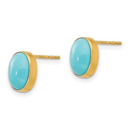 14K Gold Small Oval Turquoise Post Earrings, Simple Minimalist Dainty NOT gold filed, NOT gold-plated, Real 14k Gold. Ships Free in the U.S.