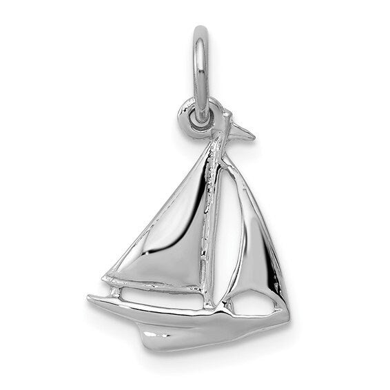 14k Solid Small Yellow or white Gold 3-D Polished Sailboat Pendant Charm for a Chain, Necklace or Bracelet. 3/4" Long. Real 14K Gold