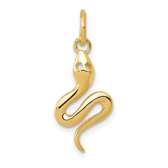 14K Solid Yellow Gold Small Snake Pendant Charm .7" Long