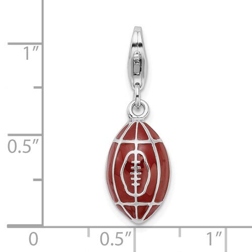 Sterling Silver .925 Enameled 3-D Football Charm with Lobster Clasp Ideal for Charm Bracelet or Necklace 1"
