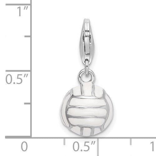 Sterling Silver .925 Enameled 3-D Volleyball Charm with Lobster Clasp Ideal for Charm Bracelet or Necklace 1"