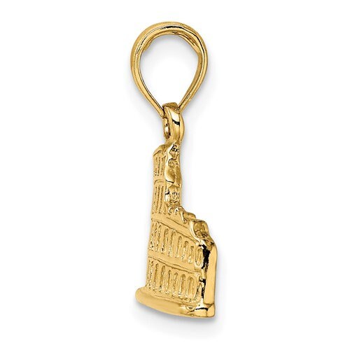 14K Solid Yellow Gold Textured Italy Coliseum Charm Pendant Charm .6" Longx.6" Wide. Destination Travel Great 4 Necklace or Charm Bracelet