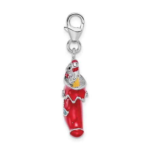 Sterling Silver .925 Enameled 3-D Christmas Holiday Stocking Charm with Lobster Clasp Ideal for Charm Bracelet or Necklace 1"