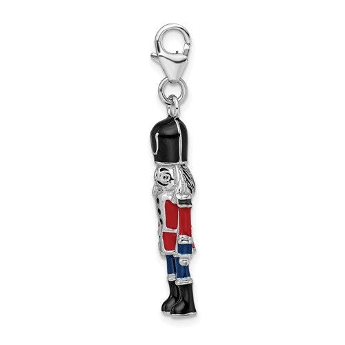 Sterling Silver .925 Enameled 3-D Christmas Nutcracker Charm with Lobster Clasp Ideal for Charm Bracelet or Necklace 1"