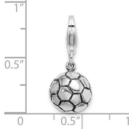 Sterling Silver .925 Enameled 3-D Soccer Ball Charm with Lobster Clasp Ideal for Charm Bracelet or Necklace .7"