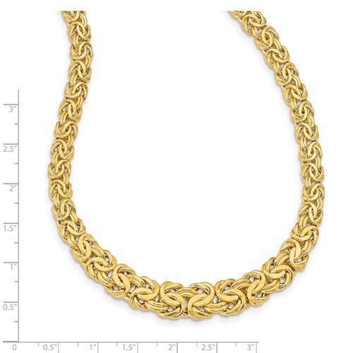 Solid 14k Yellow Gold Fancy Graduated 7-12mm Flat Byzantine Necklace Choker Chain Fancy Spring Lock 17.5" Long. REAL 14k GOLD