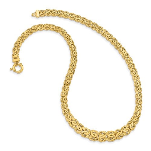 Solid 14k Yellow Gold Fancy Graduated 7-12mm Flat Byzantine Necklace Choker Chain Fancy Spring Lock 17.5" Long. REAL 14k GOLD