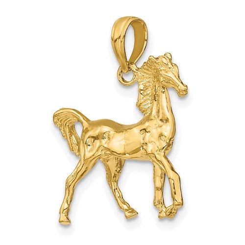 14K or 10K Solid Yellow Gold 3-D Horse Charm Pendant Charm 1" Long x .8" wide