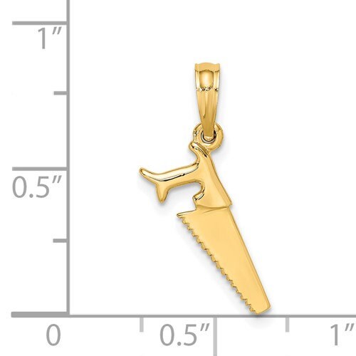 14K 3D Solid Yellow Gold Saw Charm Pendant Charm .6" Long x .4" Wide. Occupation Handyman. Great 4 Necklace / Charm Bracelet