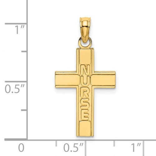 14K Solid Yellow Gold Nurse Cross Charm Pendant Charm .7" Long x .5" Wide. Medical Occupation. Great 4 Necklace / Charm Bracelet