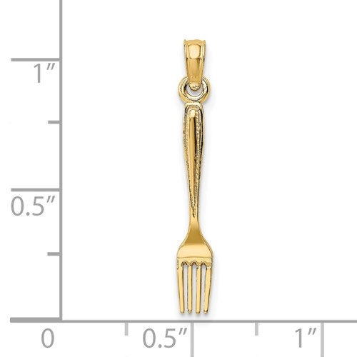 14K or 10K Solid Yellow Gold Polished 3-D Table Fork Charm Pendant Charm .8" Long x 4mm Wide. Great 4 Necklace / Charm Bracelet