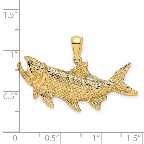 14K Solid Yellow Gold Tarpon Fish with Open Mouth Charm Pendant .6" Long x 1.3" Wide Polished and Casted Ships Free in the U.S.