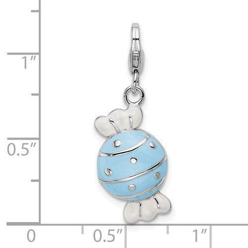 Sterling Silver .925 Enameled 3-D Piece of Candy in Wrapper Charm with Lobster Clasp Ideal for Charm Bracelet or Necklace 1.5"