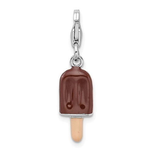Sterling Silver .925 Enameled 3-D Piece of Fudge Bar Charm with Lobster Clasp Ideal for Charm Bracelet or Necklace 1.4"