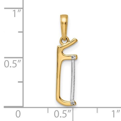 14K 3D Solid Yellow & White Gold Diamond Cut Hacksaw Charm Pendant Charm .9" Long x .2" Wide. Occupations. Great 4 Necklace / Charm Bracelet