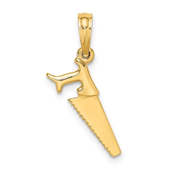 14K 3D Solid Yellow Gold Saw Charm Pendant Charm .6" Long x .4" Wide. Occupation Handyman. Great 4 Necklace / Charm Bracelet