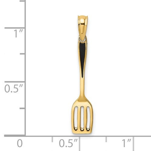 14K Solid Yellow Gold Polished Black Enamel 3-D Spatula Charm Pendant Charm .8" Long x 5mm Wide. Great 4 Necklace / Charm Bracelet