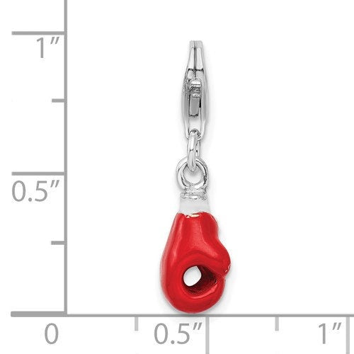 Sterling Silver .925 Enameled 3-D Boxing Glove Charm with Lobster Clasp Ideal for Charm Bracelet or Necklace .8"