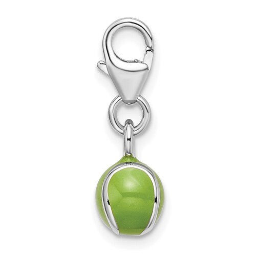 Sterling Silver .925 Enameled 3-D Tennis Ball Charm with Lobster Clasp Ideal for Charm Bracelet or Necklace .8"