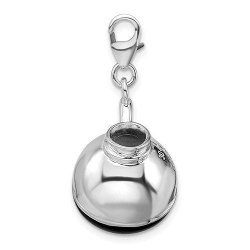 Sterling Silver .925 Enameled Black Coffee Pot Charm with Lobster Clasp Ideal for Charm Bracelet or Necklace 1 1/4"