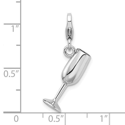 Sterling Silver .925 Enameled Red Wine Glass Charm with Lobster Clasp Ideal for Charm Bracelet or Necklace 1 1/4"