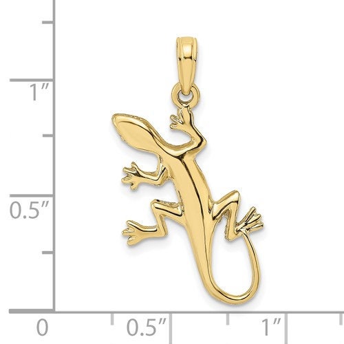 10K Solid Yellow Gold Gecko Pendant Charm 1.1" Long