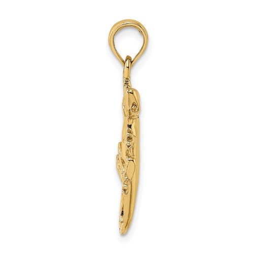 10K Solid Yellow Gold Gecko Pendant Charm 1.1" Long