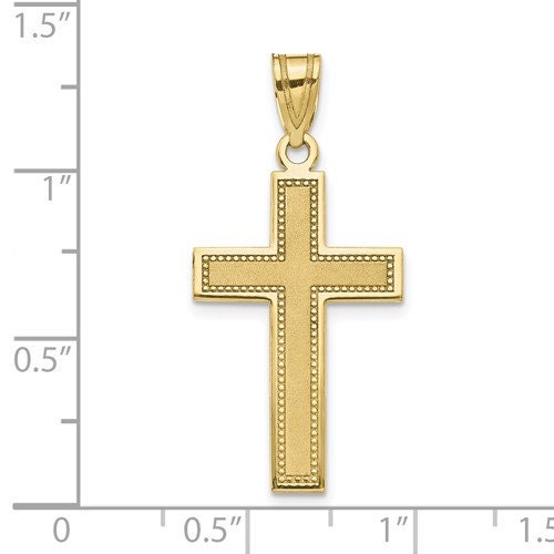 10k Solid Yellow Gold Satin Finish Latin Cross Charm Pendant 1.2" Long x .5" Width. Classic Religious Jewelry