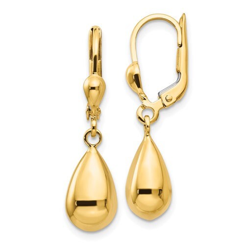 10K Yellow Gold Teardrop Dangle Lever back 1 1/4" Long Earrings, Simple Minimalist Dainty Modern NOT gold filed NOT gold-plated Ships Free