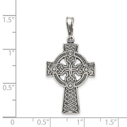 925 Sterling Silver Antiqued Celtic Iona Claddagh Cross Charm Pendant 1.4" Long x .7" Width. Classic Religious Irish Jewelry