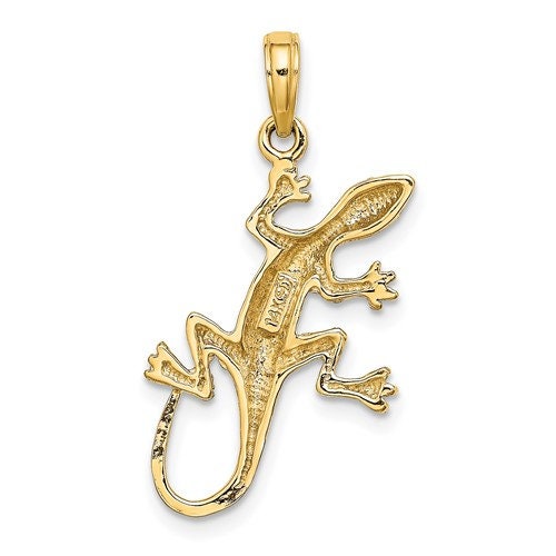 10K Solid Yellow Gold Gecko Pendant Charm 1.1" Long