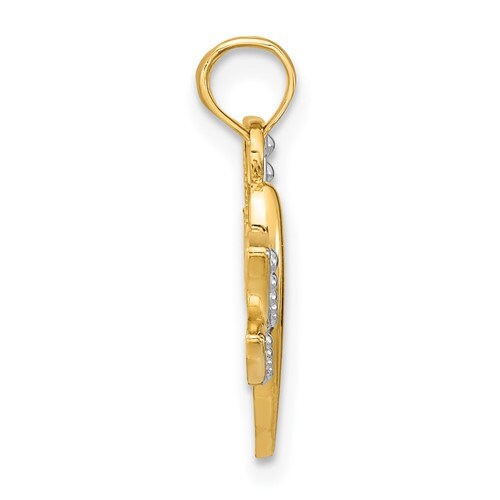 10K Solid Yellow with Rhodium Textured Dragonfly Gold Small Butterfly Pendant Charm .7" Long