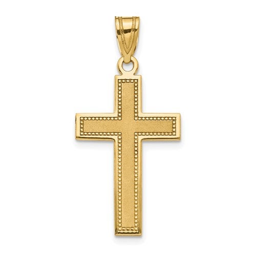 10k Solid Yellow Gold Satin Finish Latin Cross Charm Pendant 1.2" Long x .5" Width. Classic Religious Jewelry