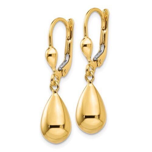 10K Yellow Gold Teardrop Dangle Lever back 1 1/4" Long Earrings, Simple Minimalist Dainty Modern NOT gold filed NOT gold-plated Ships Free