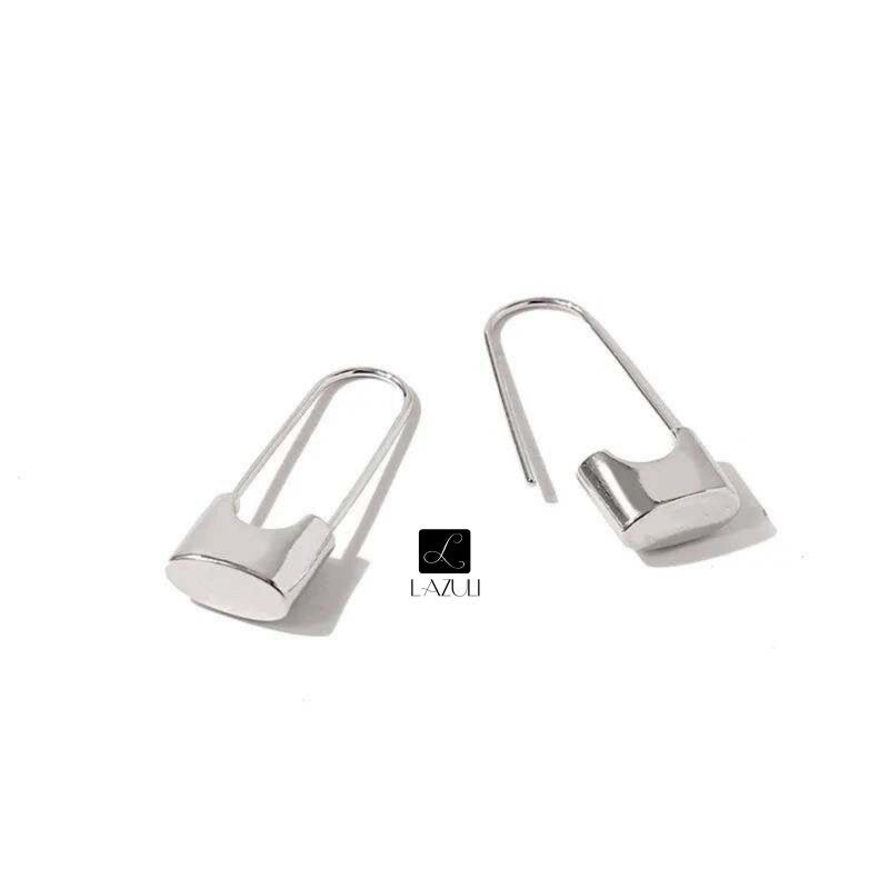 Pair of 18K Gold Plated Safety Pin Earrings, Drop 1.2" Long, Paperclip Earrings, Lock Earring Padlock Earrings. Simple Minimalist Dainty