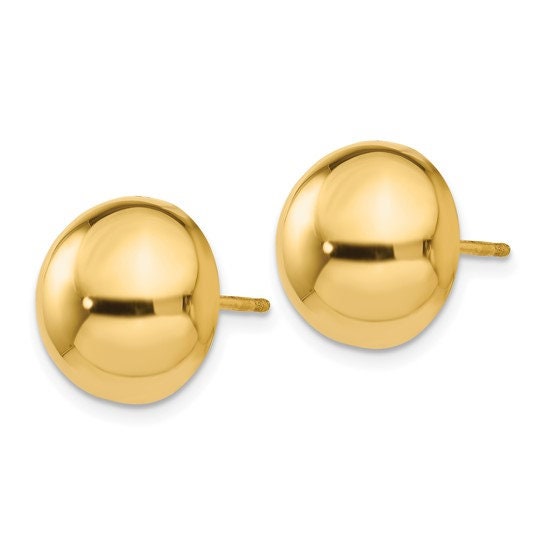 14K Yellow or White Gold Polished 12mm Half Ball Post Earrings, Simple Minimalist Dainty NOT gold filed NOT gold-plated. Free US Shipping